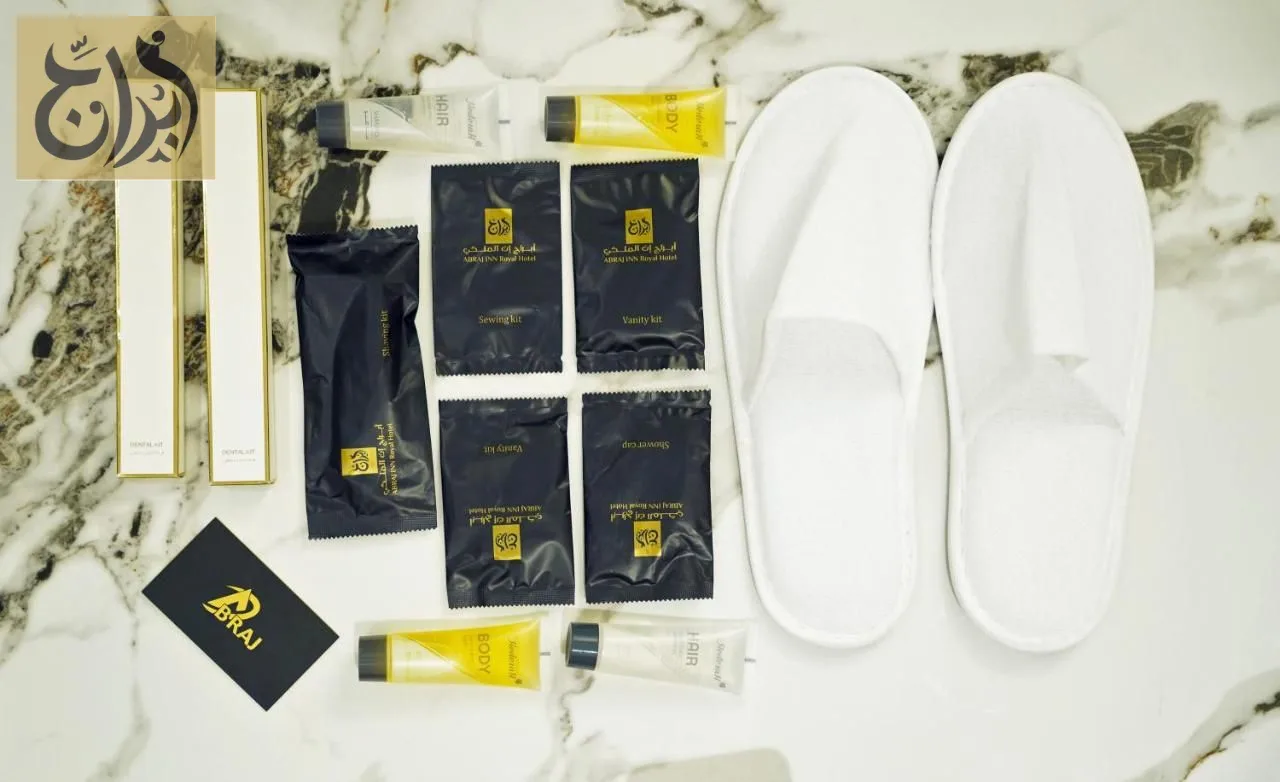 Bathroom amenities, toiletries and slippers provided at Abraj Suites Hotel Doha